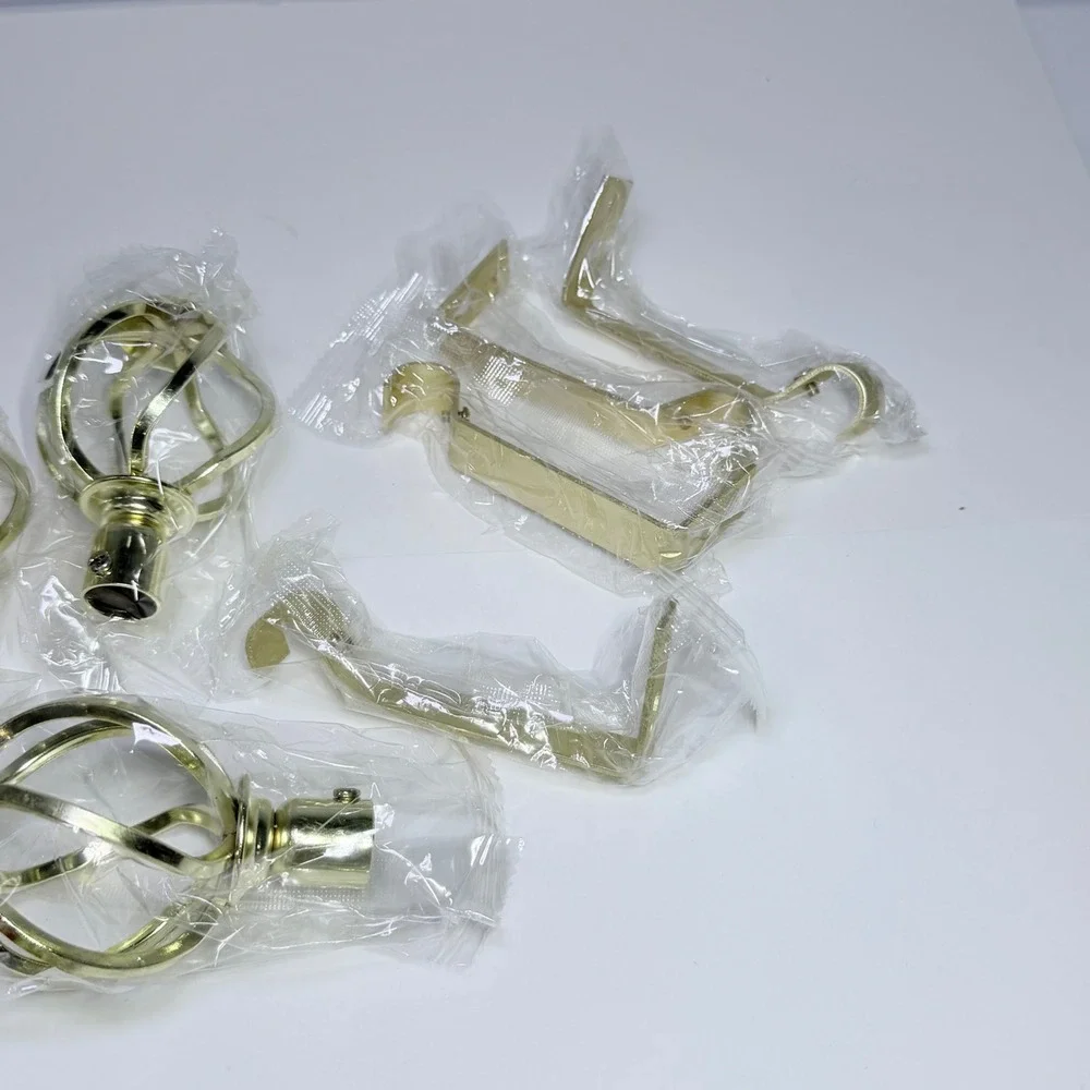 Gold Cage Curtain Rod Finials and Brackets Set of 6 Twisted Sphere Hardware